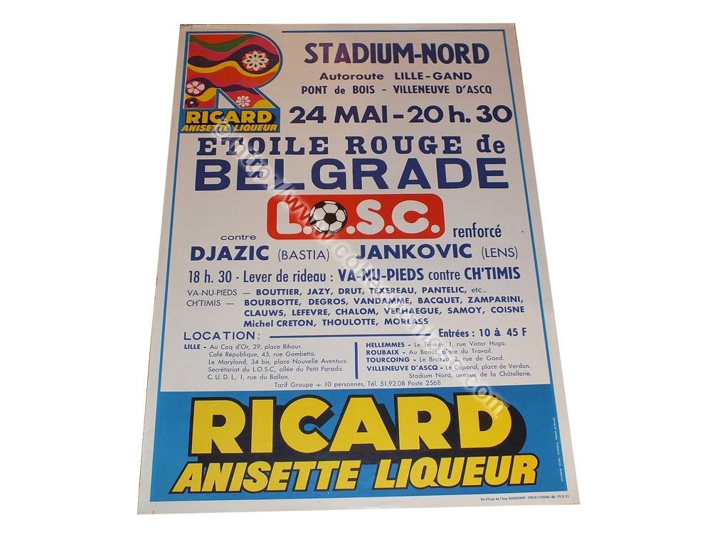 Affiche foot LOSC ETOILE ROUGE BELGRADE 1976/1977