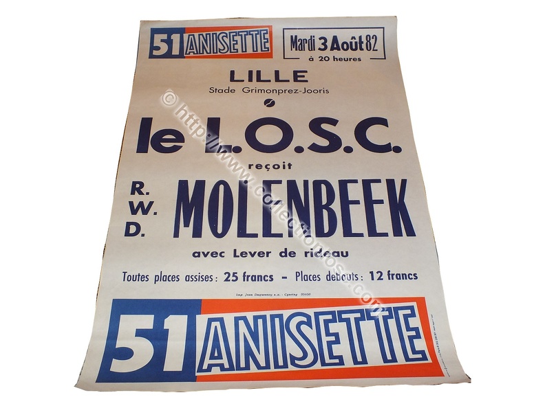 Affiche foot LOSC LILLE RWDM MOLENBEEK 1982/1983