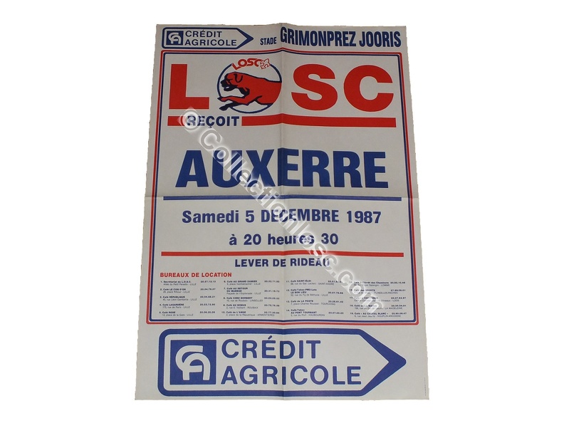 Affiche foot ancienne LILLE LOSC AJA AUXERRE 1987/1988