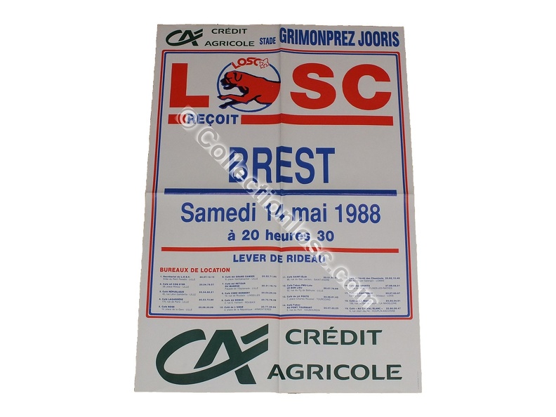 Affiche foot ancienne LILLE LOSC SB29 STADE BRESTOIS 1987/1988