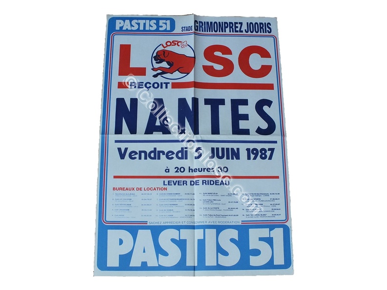 Affiche foot ancienne LILLE LOSC FCN NANTES 1986/1987