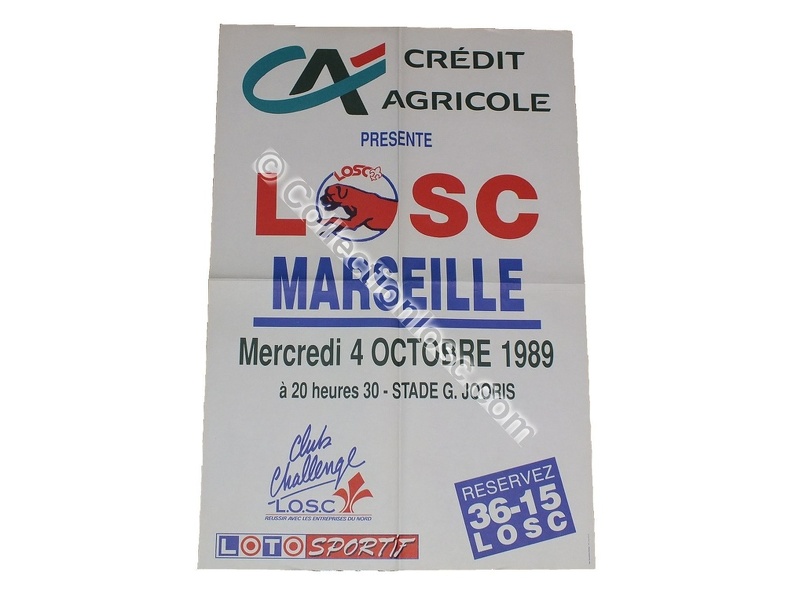 Affiche foot LILLE LOSC OM MARSEILLE 1989/1990