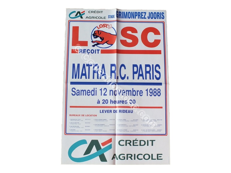 Affiche foot ancienne LILLE LOSC MATRA RACING RCP 1988/1989