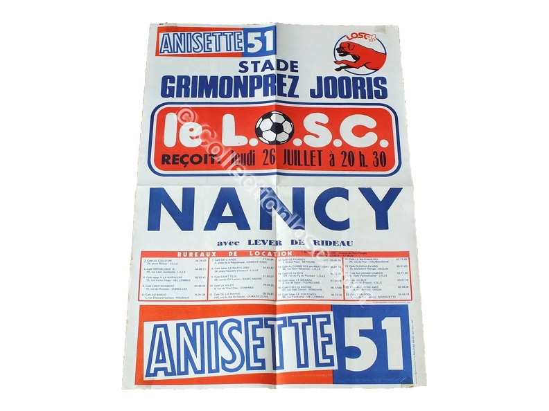 Affiche foot ancienne LILLE LOSC NANCY ASNL 1979/1980