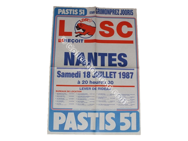 Affiche foot ancienne LILLE LOSC FCN NANTES 1987/1988
