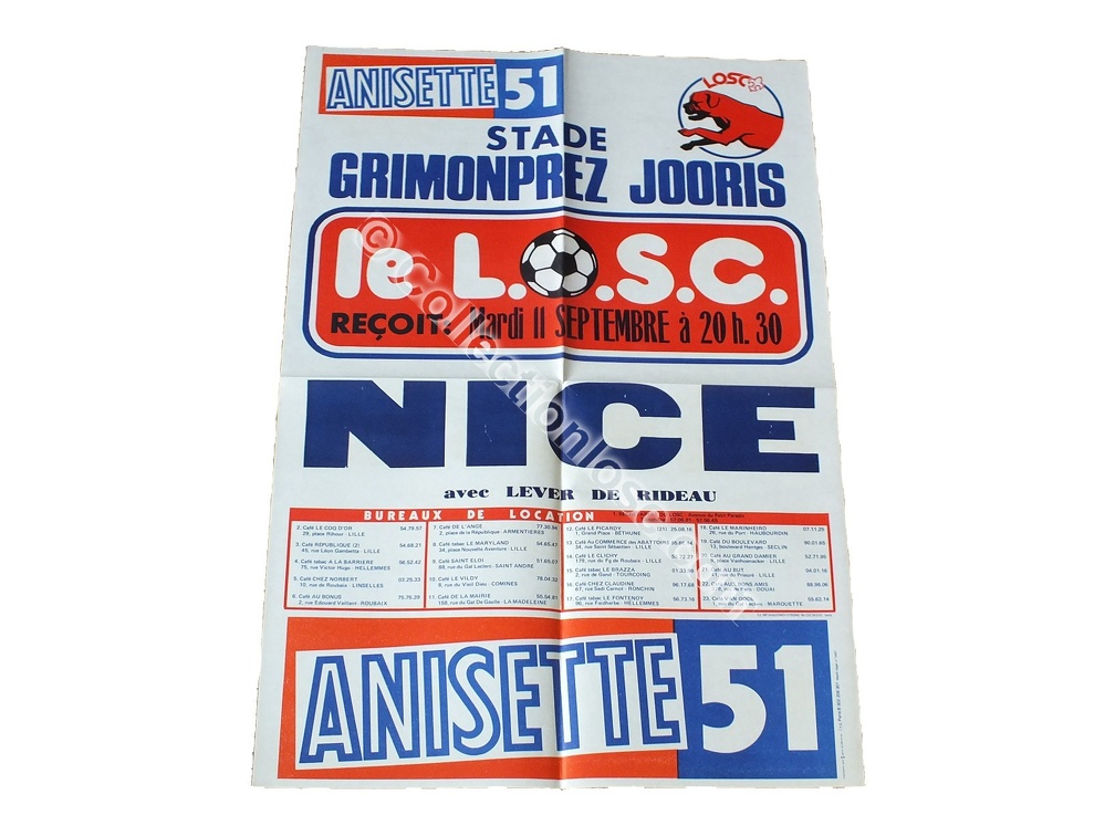 Affiche foot ancienne LILLE LOSC NICE NISSA OGCN 1979/1980