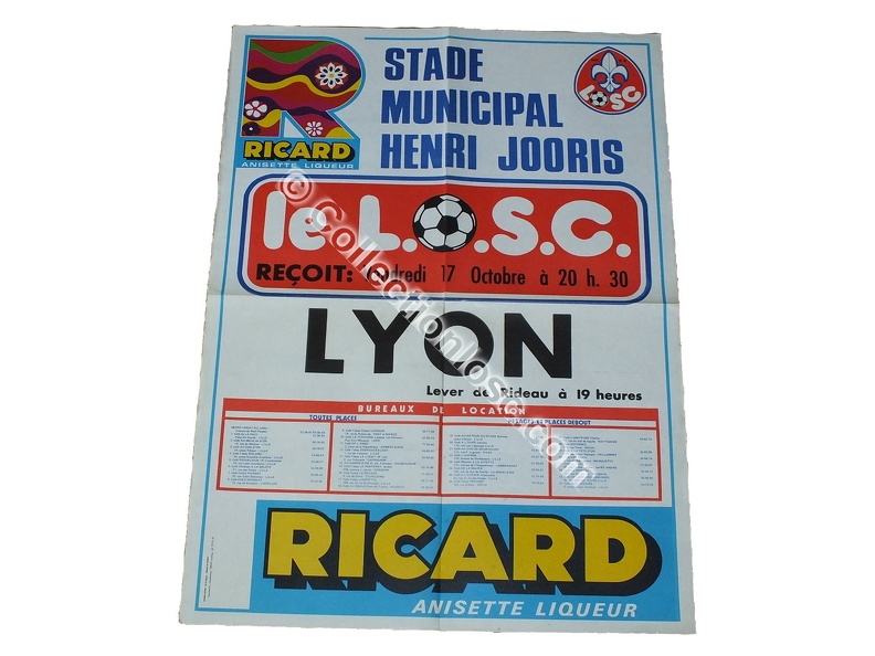 Affiche foot ancienne LILLE LOSC LYON OL OLYMPIQUE LYONNAIS 1975/1976