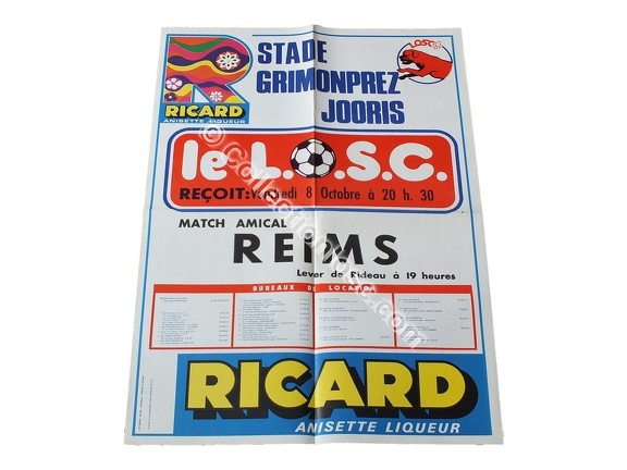 Affiche foot ancienne LILLE LOSC REIMS amical 1976/1977