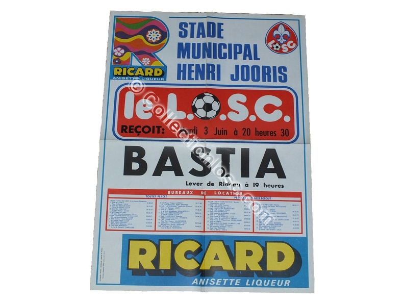 Affiche foot ancienne LILLE LOSC SCB BASTIA 1974/1975