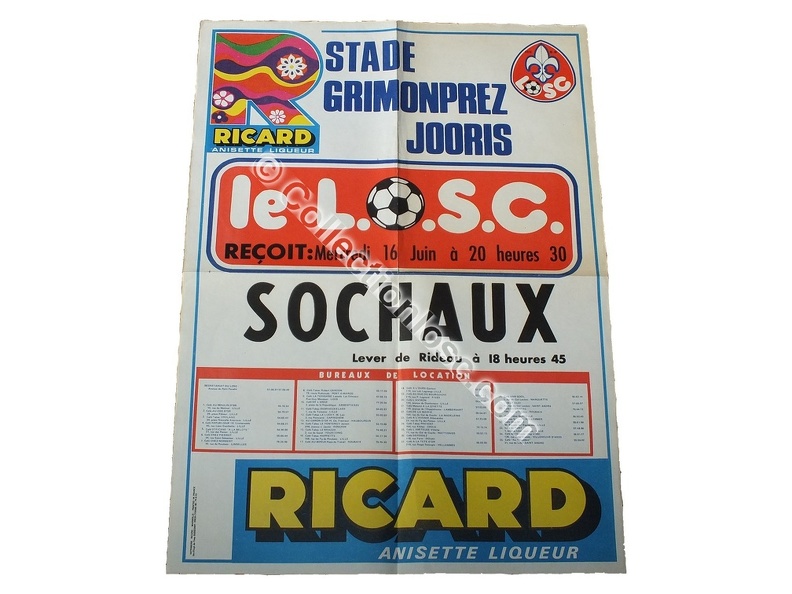 Affiche foot ancienne LILLE LOSC SOCHAUX FCSM 1975/1976