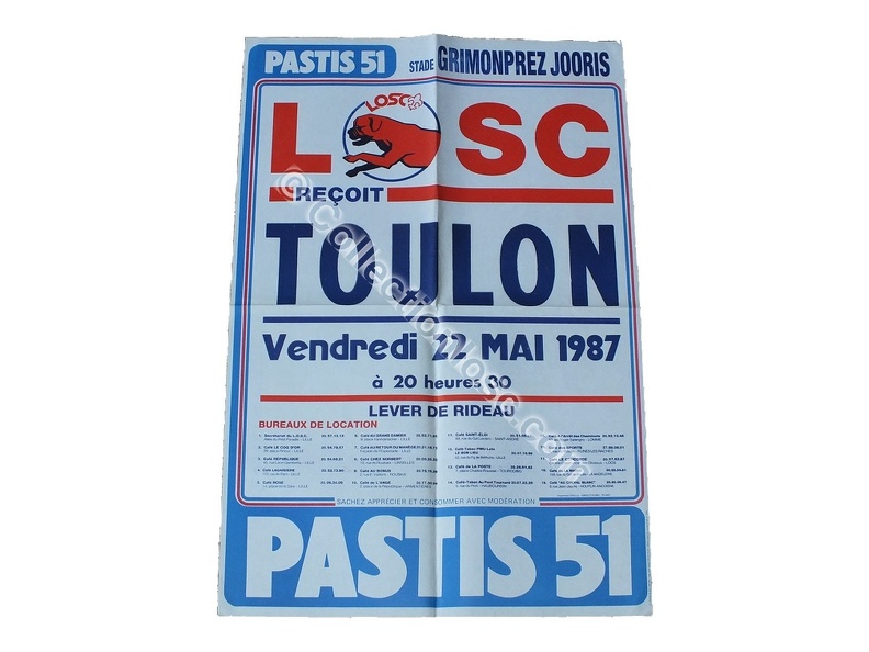 Affiche foot ancienne LILLE LOSC SCT TOULON 1986/1987